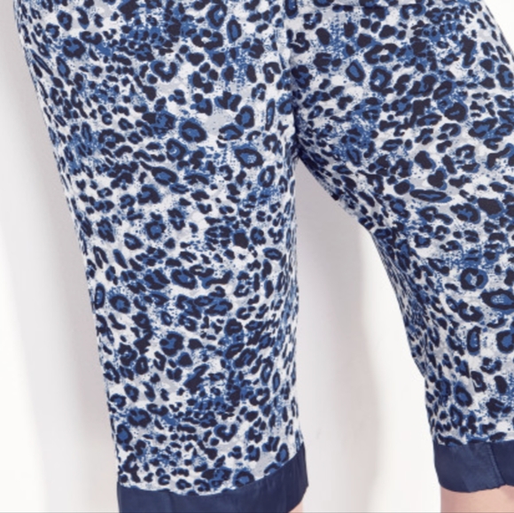 Satin trim cheetah Navy pajama sleep casual pants Animal plus Size 30-32 - Picture 2 of 6